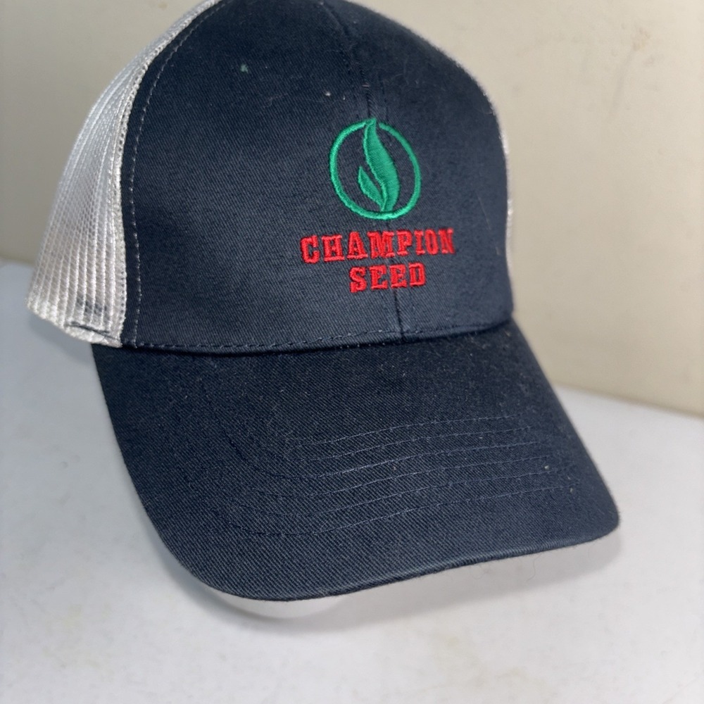 Champion Seed Farm‎ AG Trucker Hat Adj Back Cap Farmer Crop Navy NEW VTG